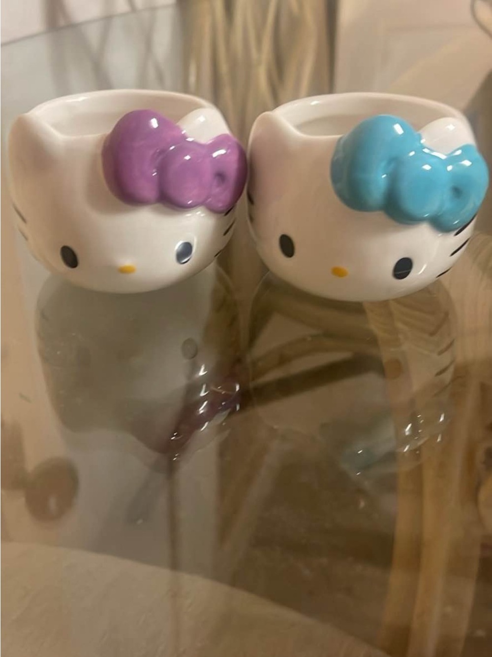 Hello Kitty White Ceramic Egg Cups with Purple and Blue Bows